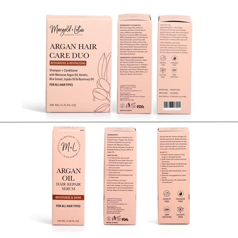 Marigold & Lotus Argan Oil, Shampoo and Conditioner Hair Care Serum 6.76oz
