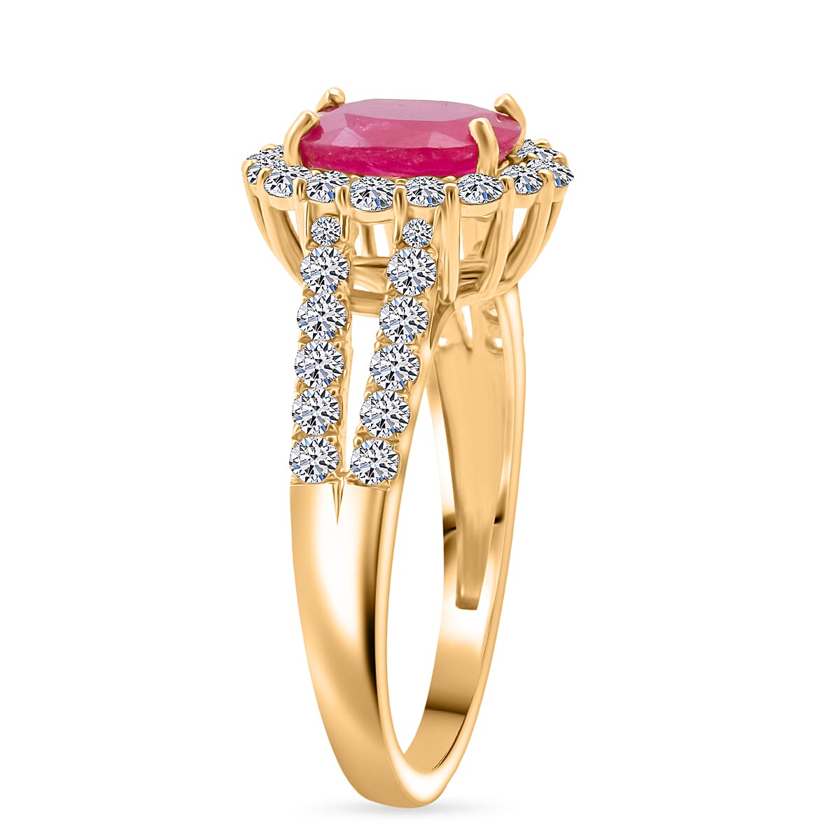 Premium Mozambique Ruby and Luxuriant Lab Grown Diamond G-H SI 2.50 ctw Ring in 10K Yellow Gold (Size 6.0) image number 3