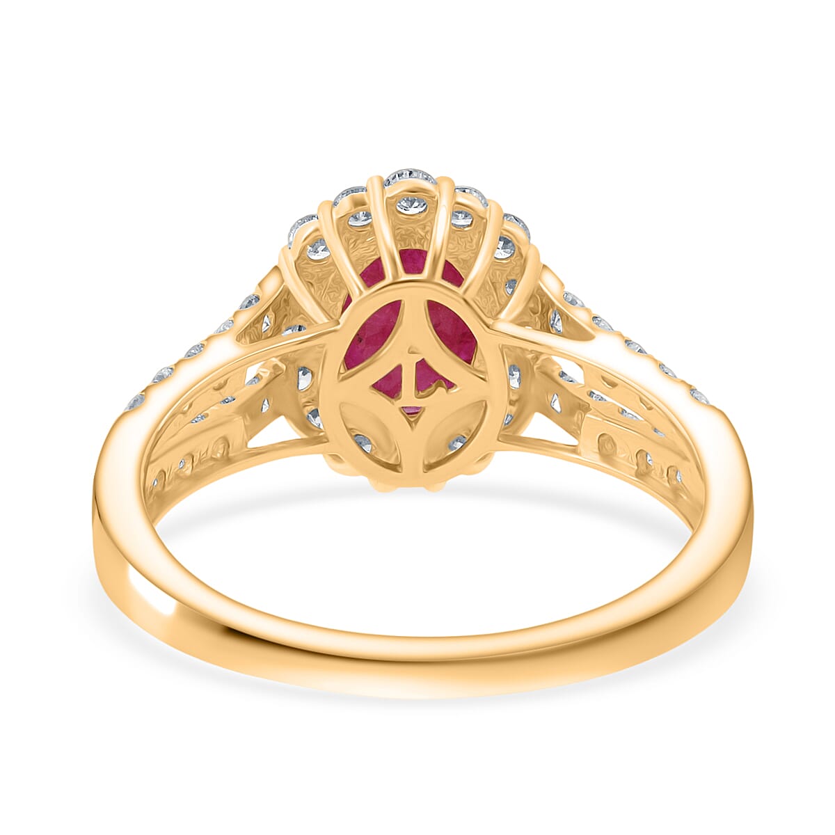 Premium Mozambique Ruby and Luxuriant Lab Grown Diamond G-H SI 2.50 ctw Ring in 10K Yellow Gold (Size 6.0) image number 4
