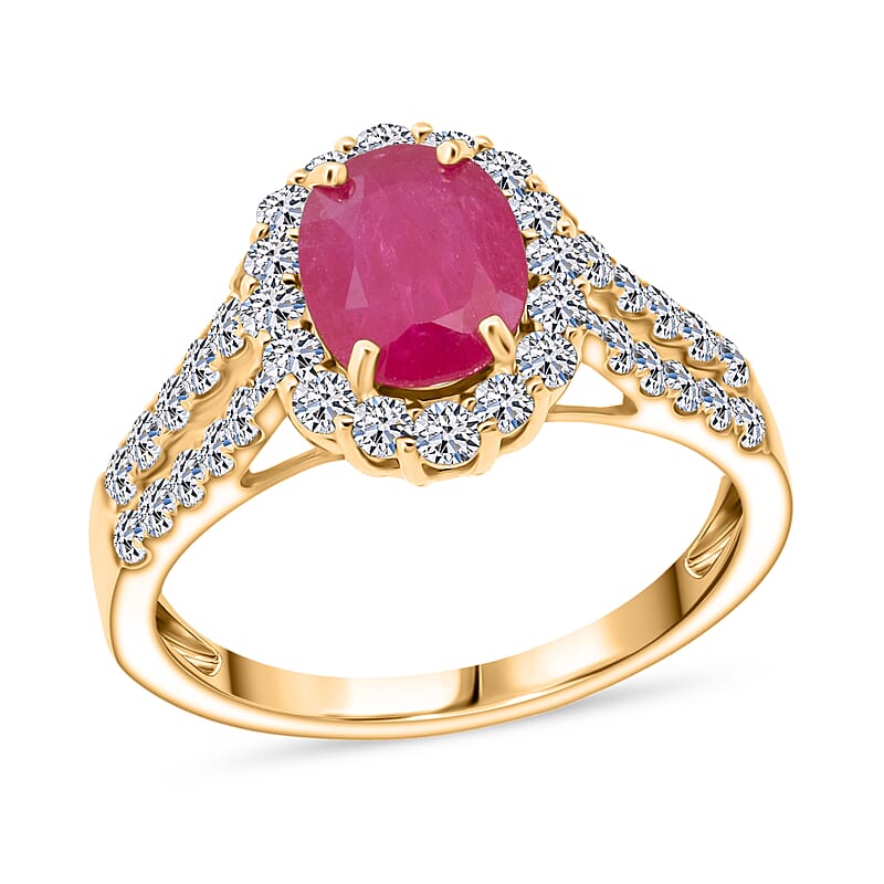 Certified & Appraised Premium Mozambique Ruby and Luxuriant Lab Grown Diamond G-H SI 2.50 ctw Ring in 10K Yellow Gold (Size 7.0)
