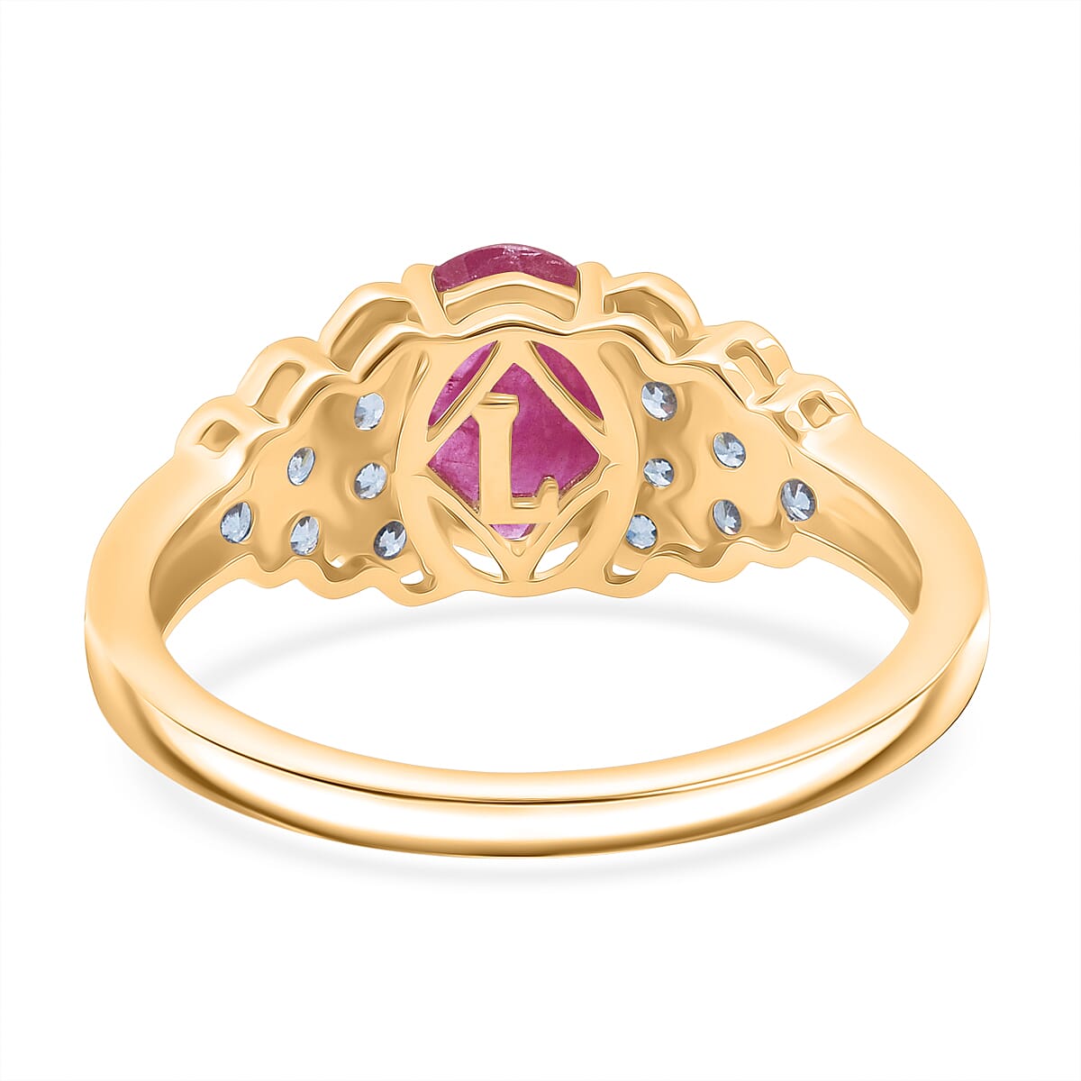 Certified & Appraised 10K Yellow Gold Premium Montepuez Ruby, Luxuriant Lab Grown Diamond (G-H, SI) (0.30 cts) Ring (Size 10.0) 1.76 ctw image number 4