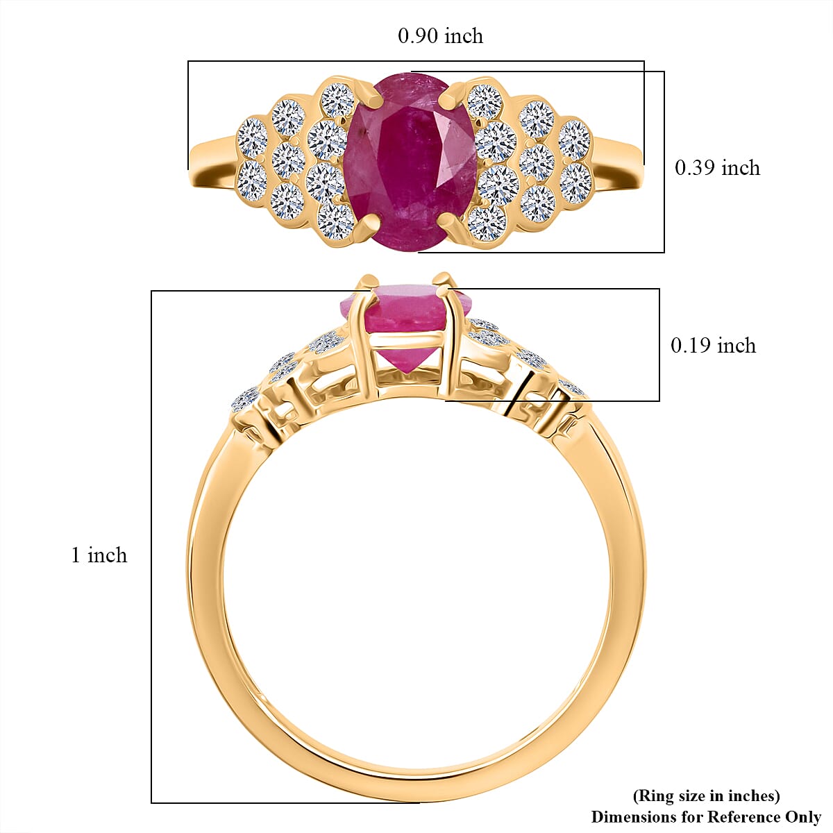 Certified & Appraised Premium Montepuez Ruby and Luxuriant Lab Grown Diamond G-H SI 1.76 ctw Ring in 10K Yellow Gold (Size 6.0) image number 5