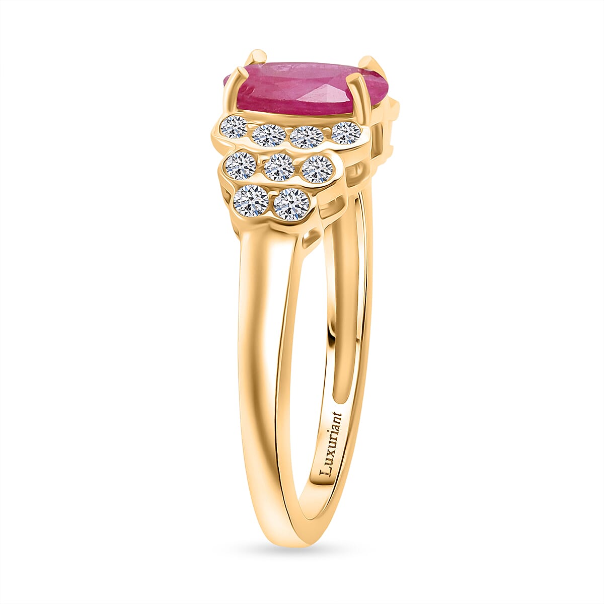 Certified & Appraised Premium Montepuez Ruby and Luxuriant Lab Grown Diamond G-H SI 1.76 ctw Ring in 10K Yellow Gold (Size 7.0) image number 3