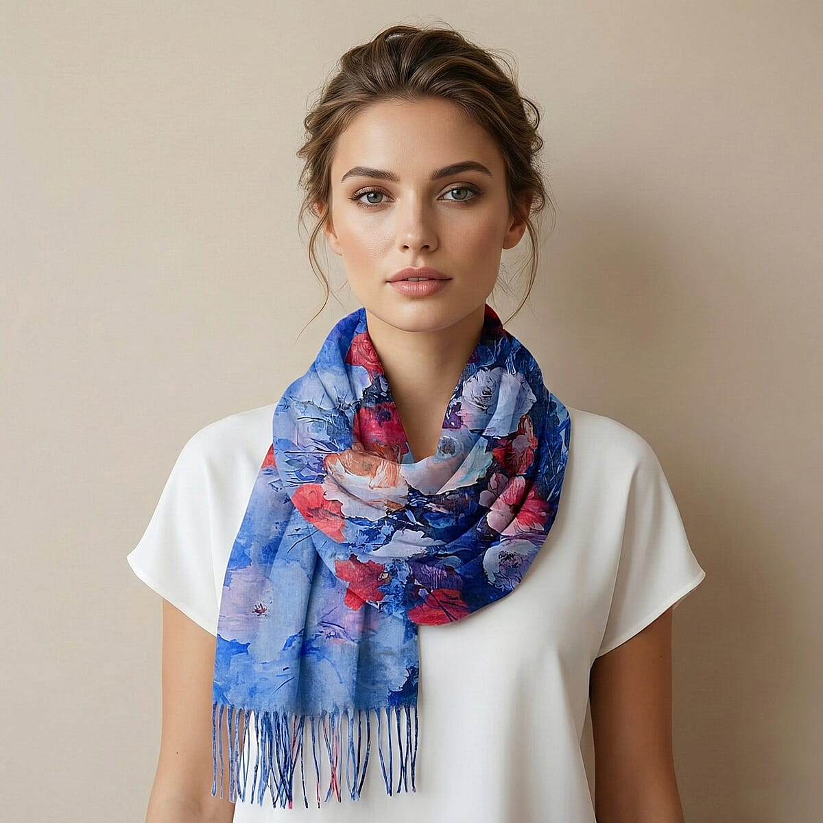 La Marey Blue Digital Printed Scarf image number 1