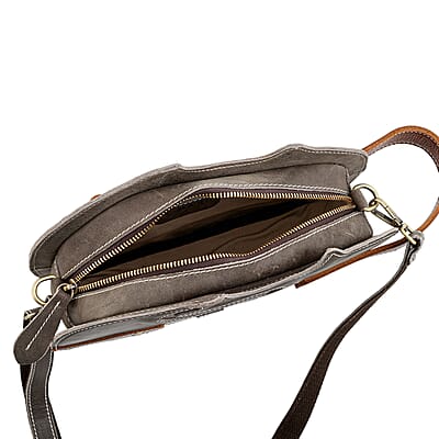 La Marey Gray Genuine Leather Crossbody Bag with Adjustable Shoulder Strap