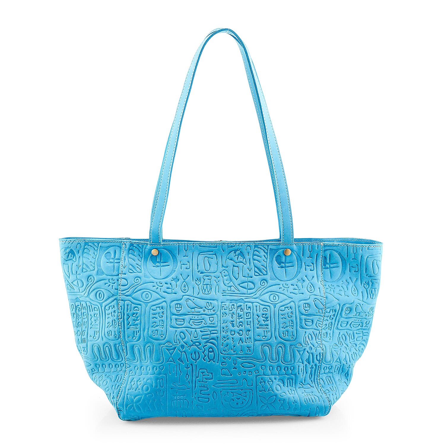 La Marey Blue Genuine Leather Ancient Egyptian Hieroglyphs Crossbody Bag with Shoulder Strap