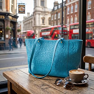 La Marey Blue Genuine Leather Ancient Egyptian Hieroglyphs Crossbody Bag with Shoulder Strap