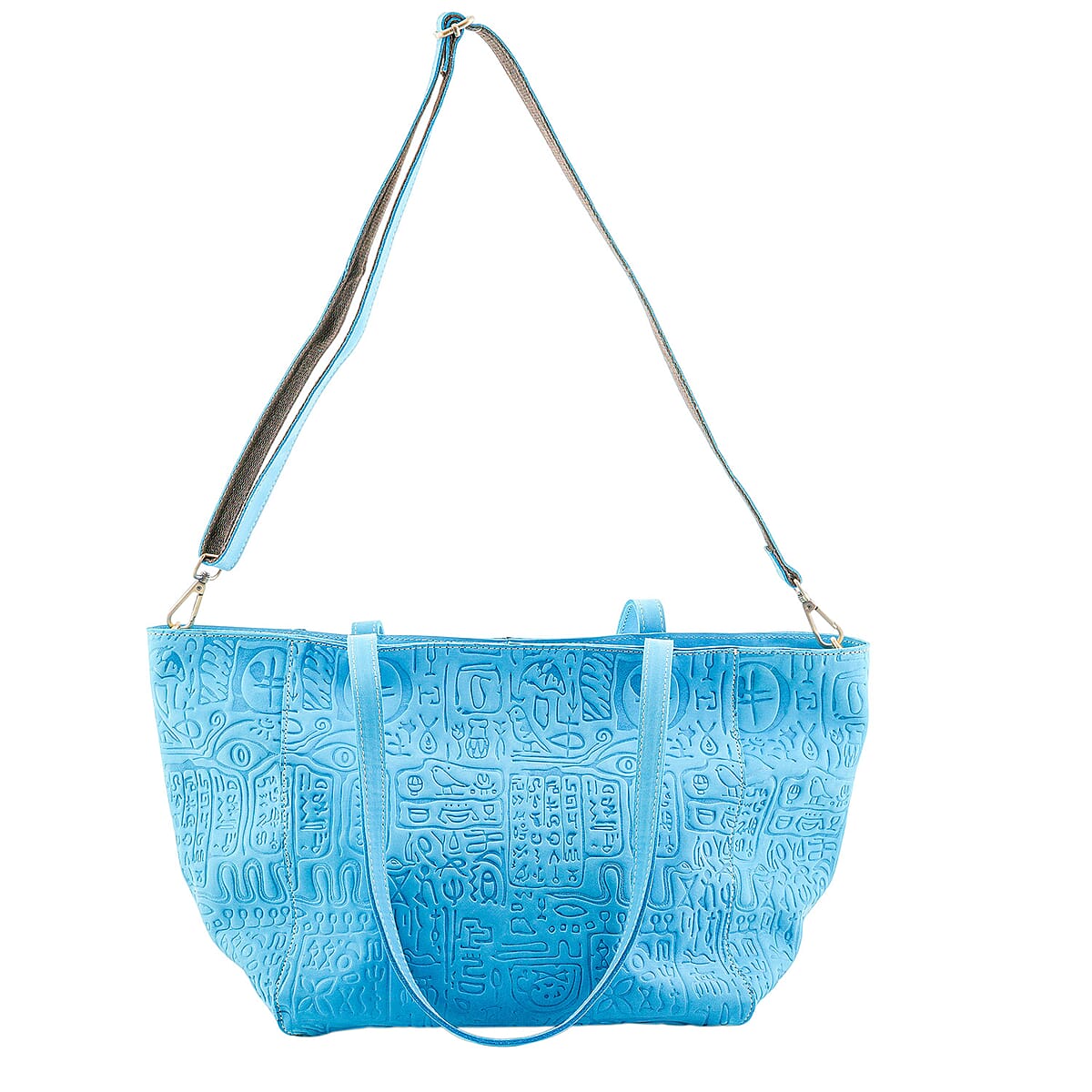 La Marey Blue Genuine Leather Ancient Egyptian Hieroglyphs Crossbody Bag with Shoulder Strap image number 4