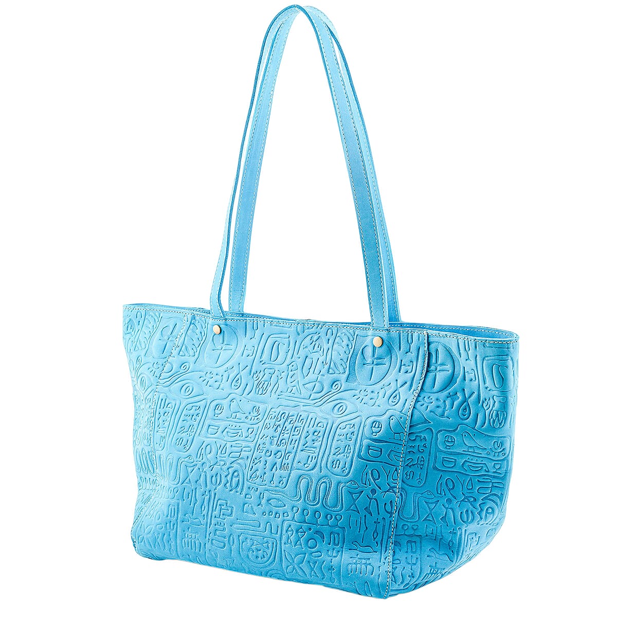 La Marey Blue Genuine Leather Ancient Egyptian Hieroglyphs Crossbody Bag with Shoulder Strap image number 5