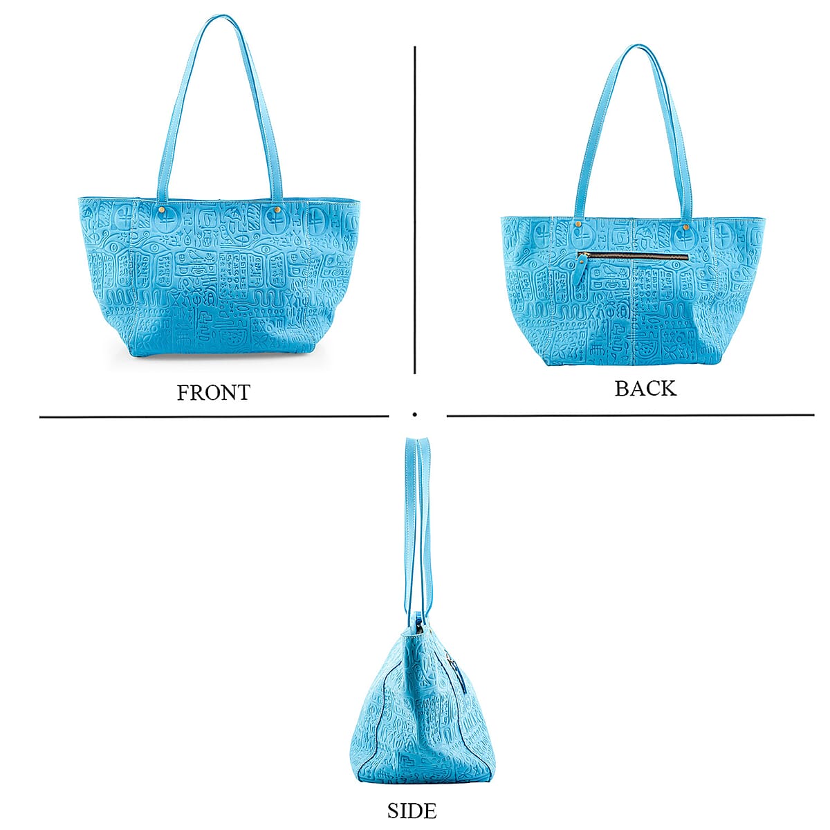 La Marey Blue Genuine Leather Ancient Egyptian Hieroglyphs Crossbody Bag with Shoulder Strap image number 6