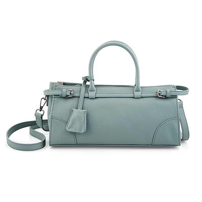 La Marey Blue Genuine Leather Crossbody Bag with Handle Drop and Shoulder Strap