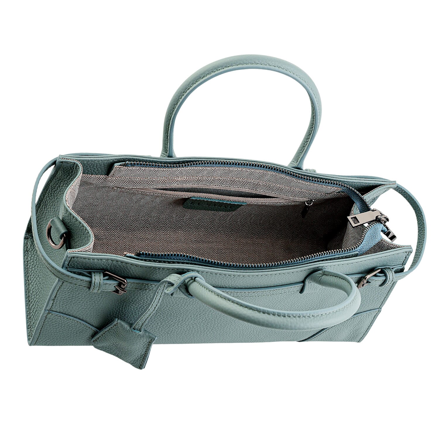 La Marey Blue Genuine Leather Crossbody Bag with Handle Drop and Shoulder Strap