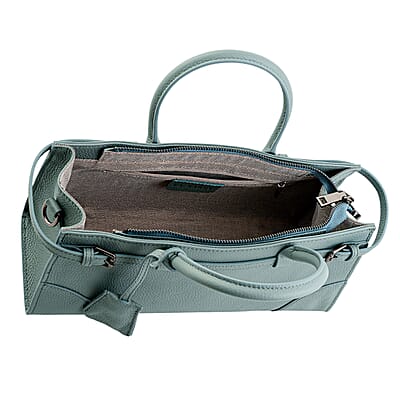 La Marey Blue Genuine Leather Crossbody Bag with Handle Drop and Shoulder Strap