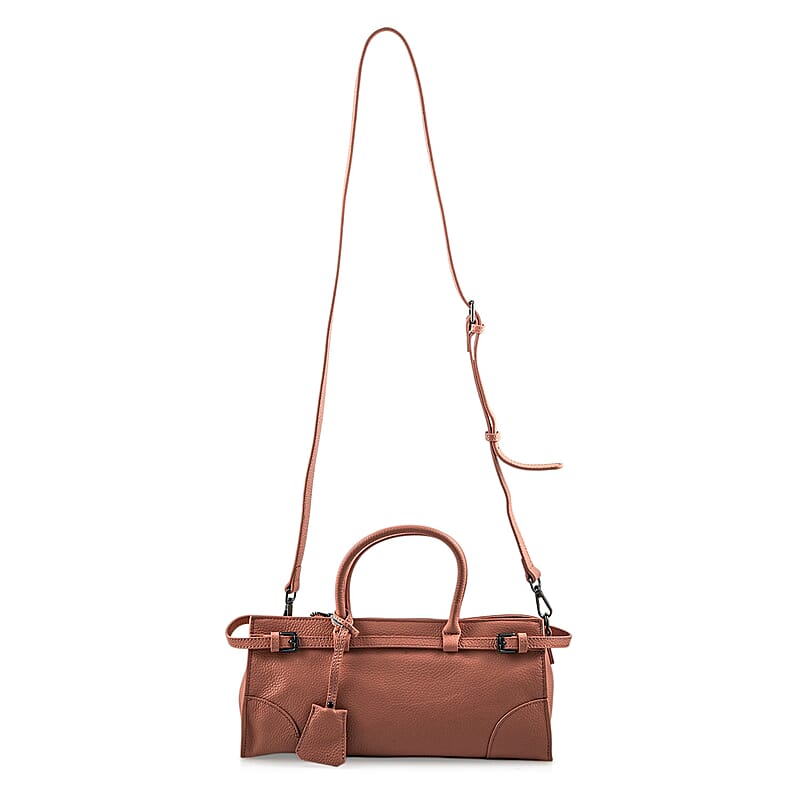 La Marey Pink Genuine Leather Crossbody Bag with Handle Drop and Shoulder Strap