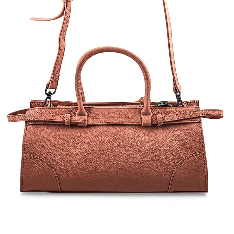 La Marey Pink Genuine Leather Crossbody Bag with Handle Drop and Shoulder Strap