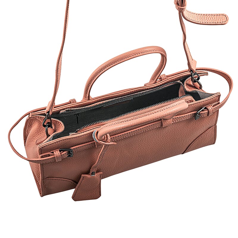 La Marey Pink Genuine Leather Crossbody Bag with Handle Drop and Shoulder Strap