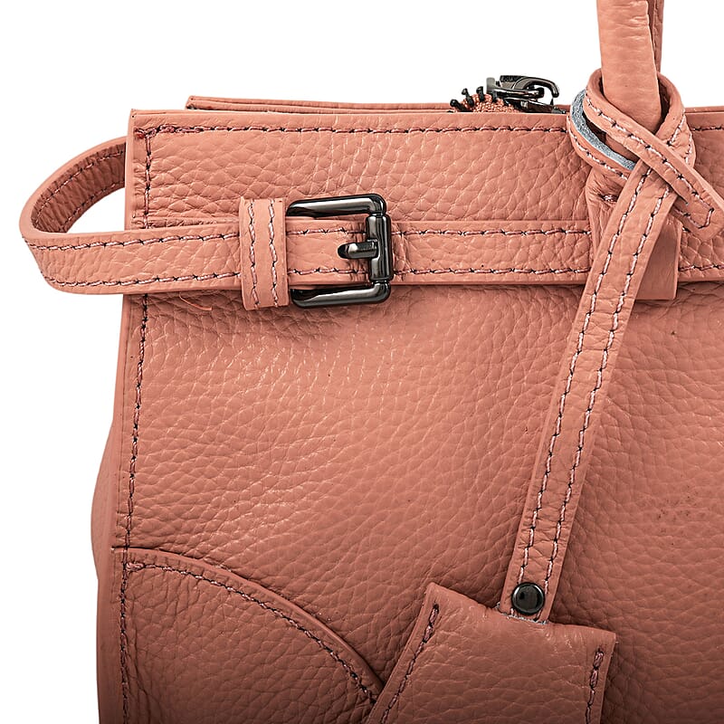La Marey Pink Genuine Leather Crossbody Bag with Handle Drop and Shoulder Strap