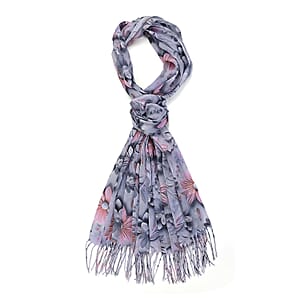 La Marey Grey and Pink Digital Printed Scarf