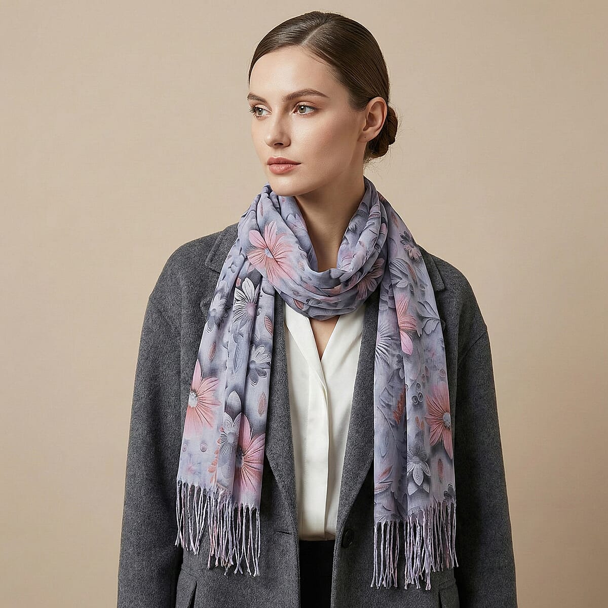 La Marey Grey and Pink Digital Printed Scarf image number 1