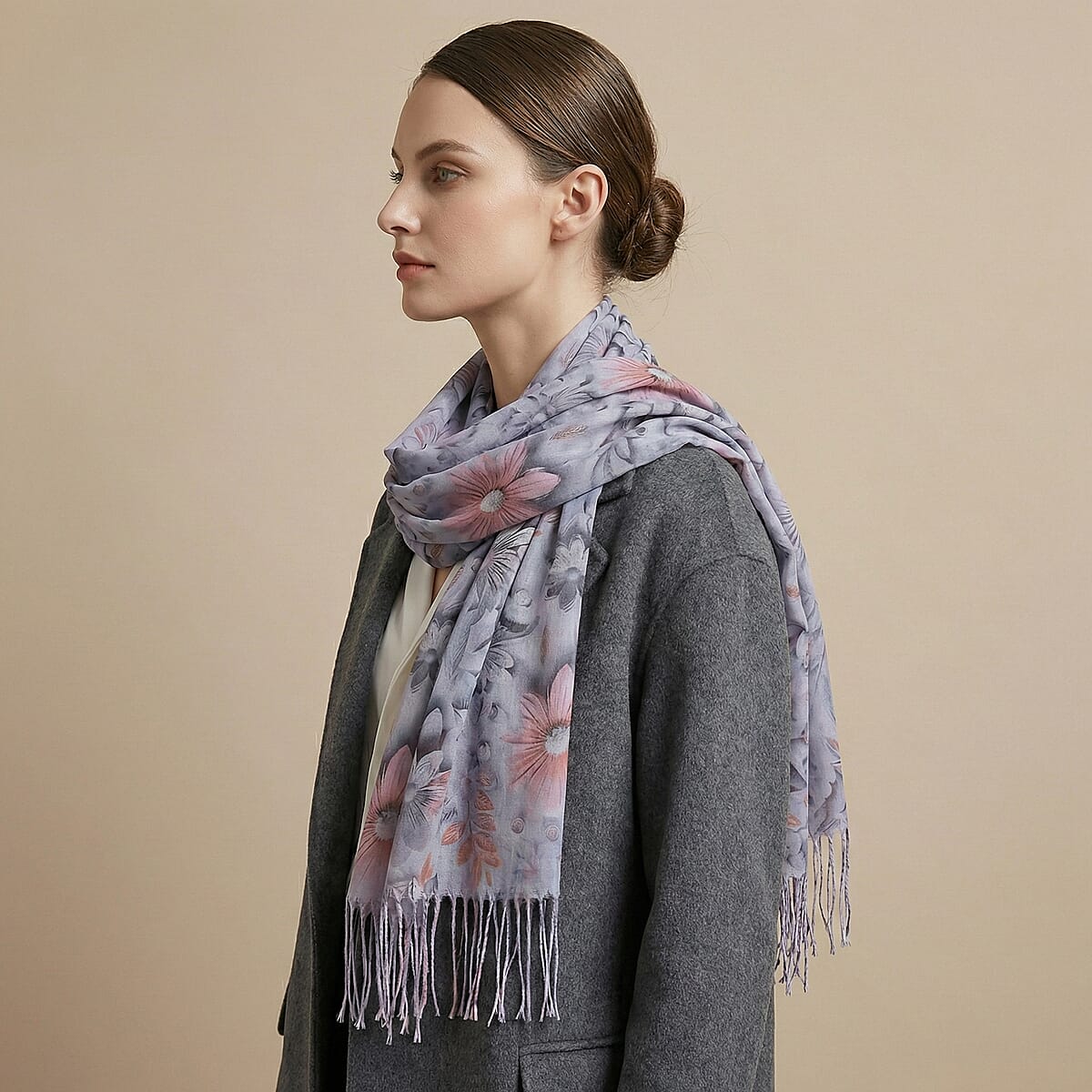 La Marey Grey and Pink Digital Printed Scarf image number 2