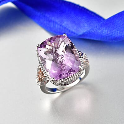EverTrue Rose De France Amethyst and White Zircon 20.60 ctw Ring in 18K RG Plated and Platinum Bond (Size 11.0)