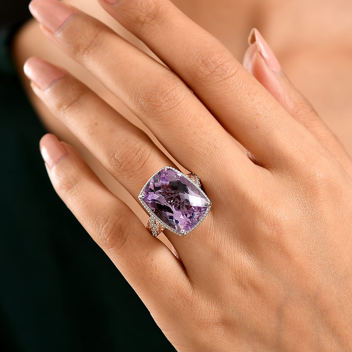 EverTrue Rose De France Amethyst and White Zircon 20.60 ctw Ring in 18K RG Plated and Platinum Bond (Size 11.0) image number 2