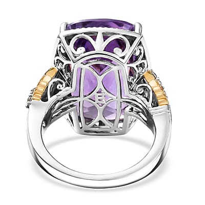 EverTrue Rose De France Amethyst and White Zircon 20.60 ctw Ring in 18K RG Plated and Platinum Bond (Size 11.0)