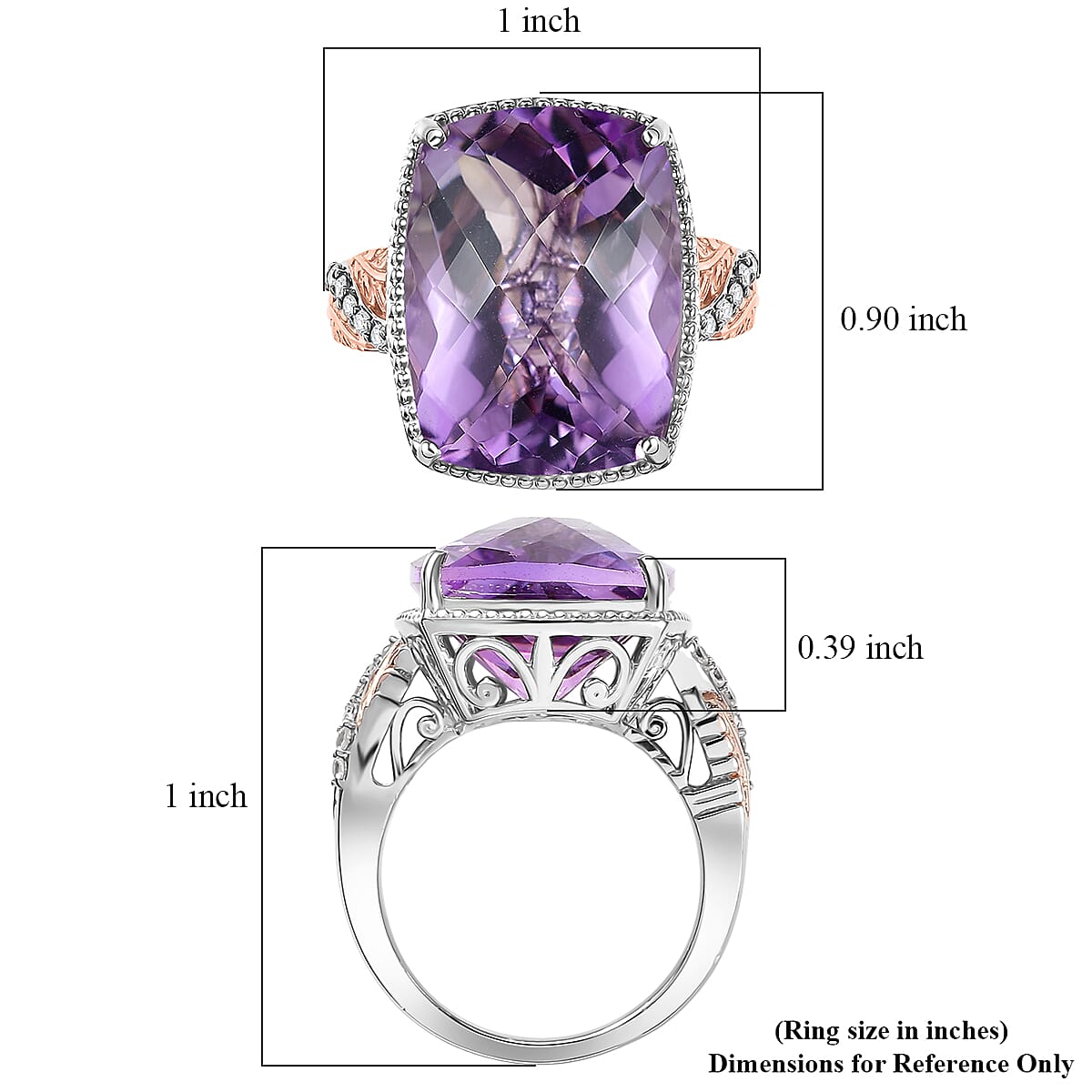 EverTrue Rose De France Amethyst and White Zircon 20.60 ctw Ring in 18K RG Plated and Platinum Bond (Size 11.0) image number 5