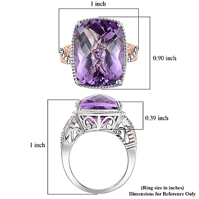 EverTrue Rose De France Amethyst and White Zircon 20.60 ctw Ring in 18K RG Plated and Platinum Bond (Size 11.0)