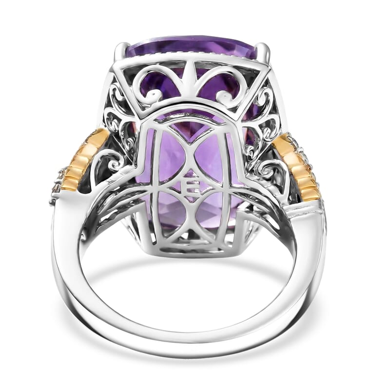 EverTrue Rose De France Amethyst and White Zircon 20.60 ctw Ring in 18K RG Plated and Platinum Bond (Size 9.0)