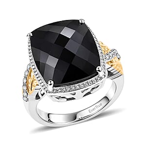 EverTrue Thai Black Spinel and White Zircon 25.40 ctw Ring in 18K YG Plated and Platinum Bond (Size 10.0)
