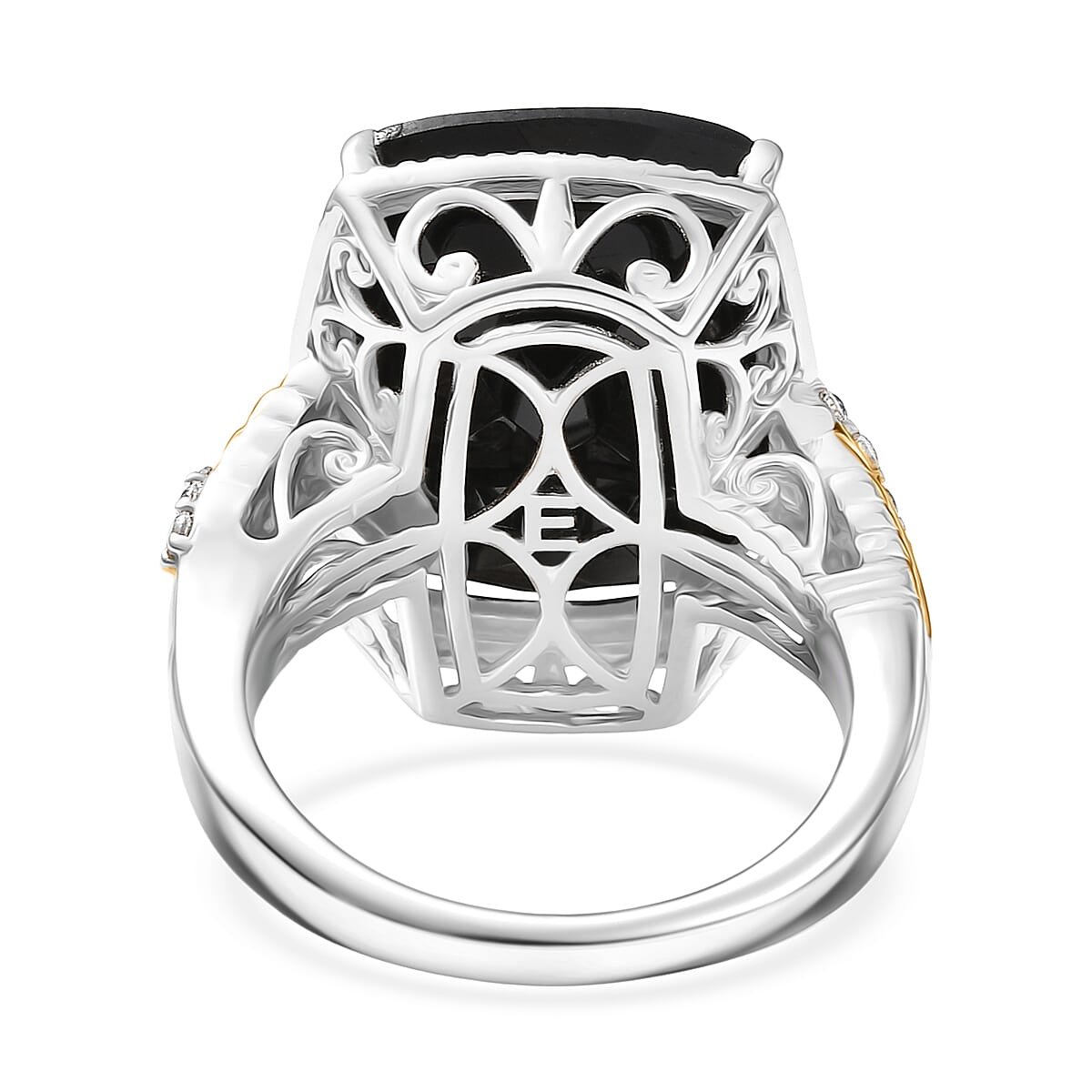 EverTrue Thai Black Spinel and White Zircon 25.40 ctw Ring in 18K YG Plated and Platinum Bond (Size 10.0) image number 4