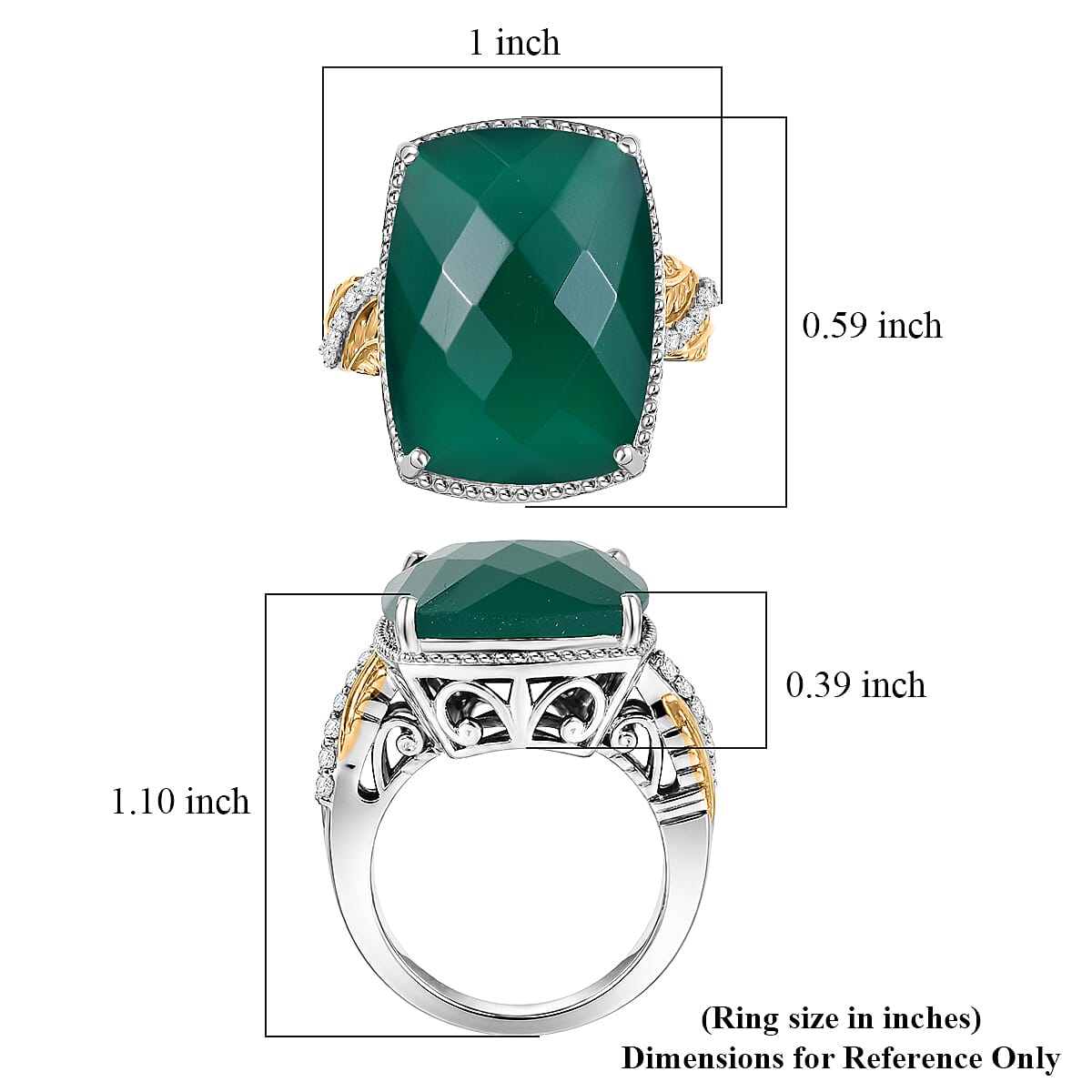 EverTrue Verde Onyx and White Zircon 14.70 ctw Ring in 18K YG Plated and Platinum Bond (Size 10.0)
