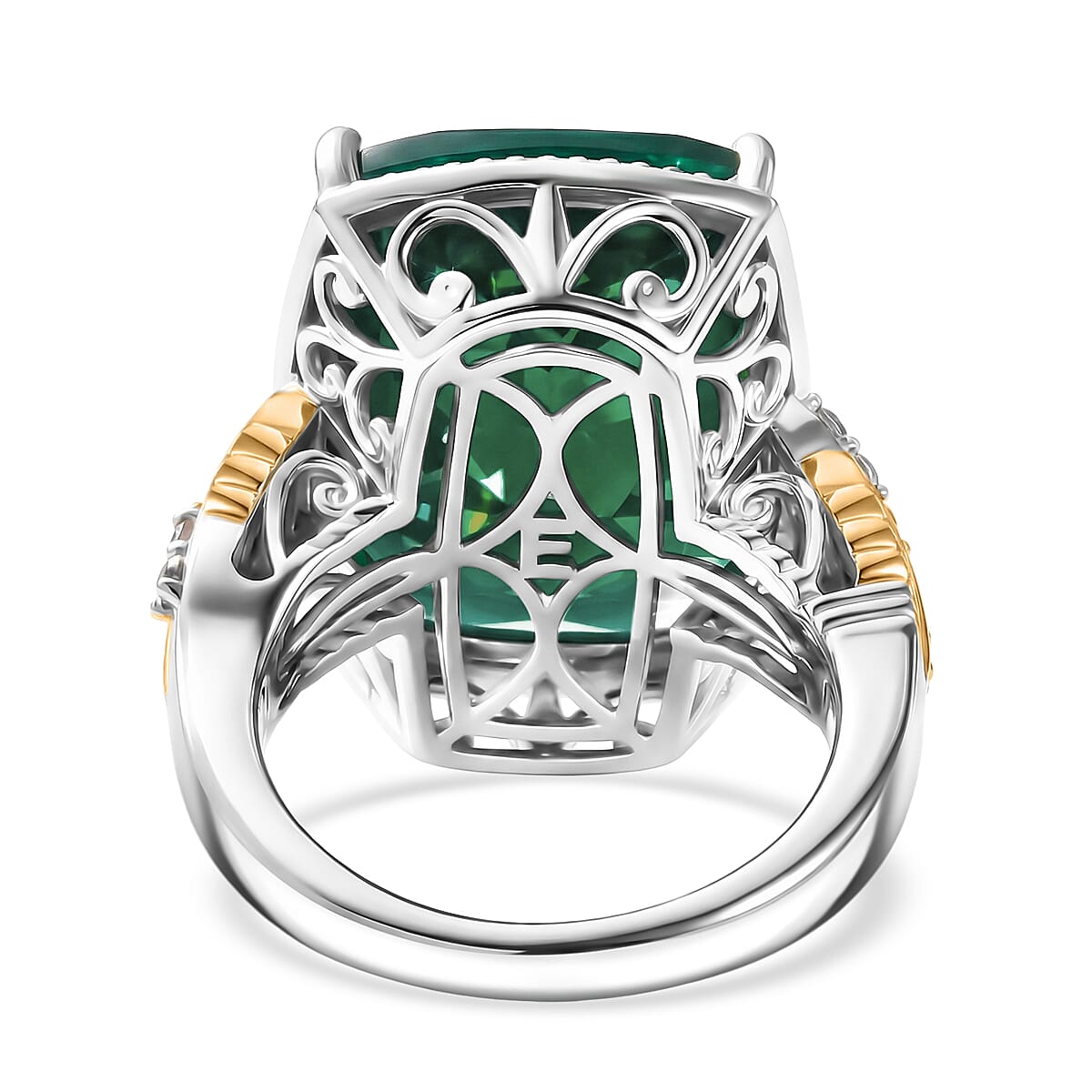 EverTrue Verde Onyx and White Zircon 14.70 ctw Ring in 18K YG Plated and Platinum Bond (Size 9.0)