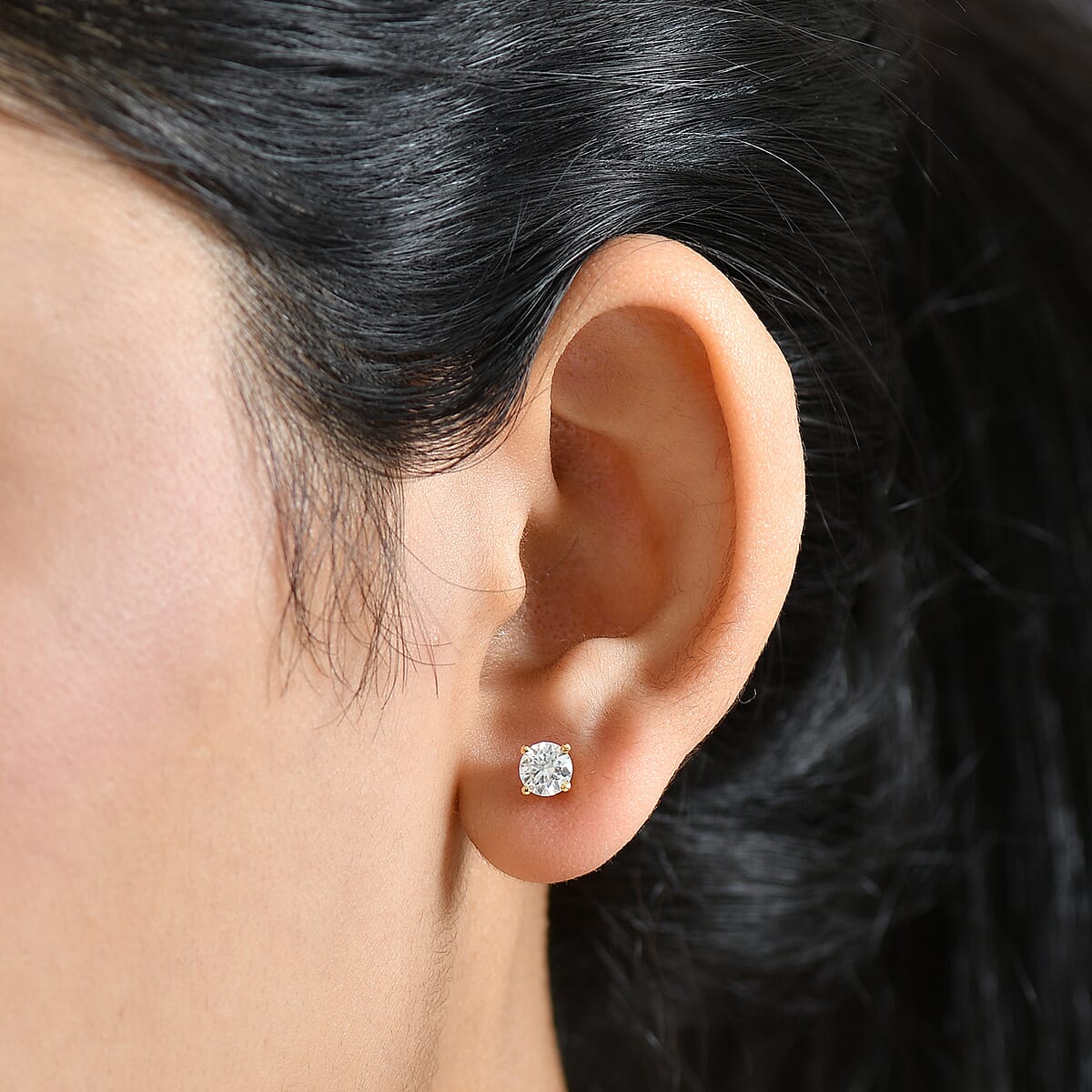 D'Joy Moissanite 1.00 ctw Stud Earrings in 14K Yellow Gold Over Sterling Silver image number 2