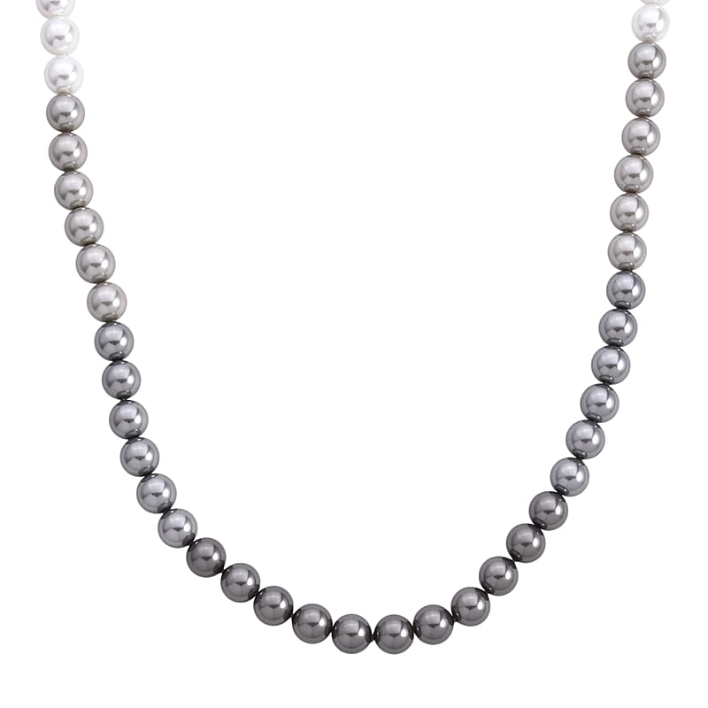 Tahitian to White Color Shell Pearl Necklace (20 Inches) in Silvertone