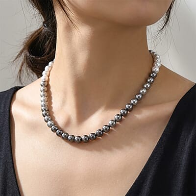 Tahitian to White Color Shell Pearl Necklace (20 Inches) in Silvertone