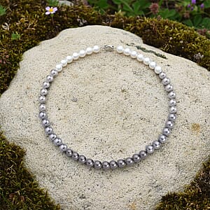 Tahitian to White Color Shell Pearl Necklace (20 Inches) in Silvertone