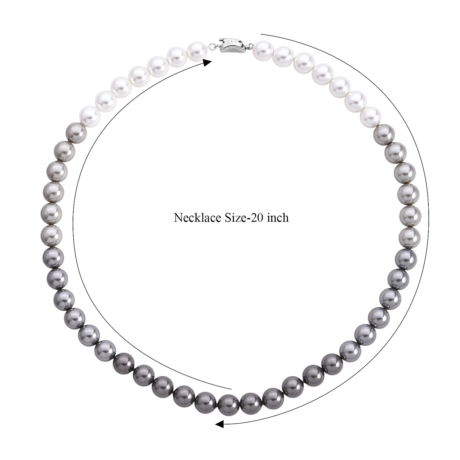 Tahitian to White Color Shell Pearl Necklace (20 Inches) in Silvertone
