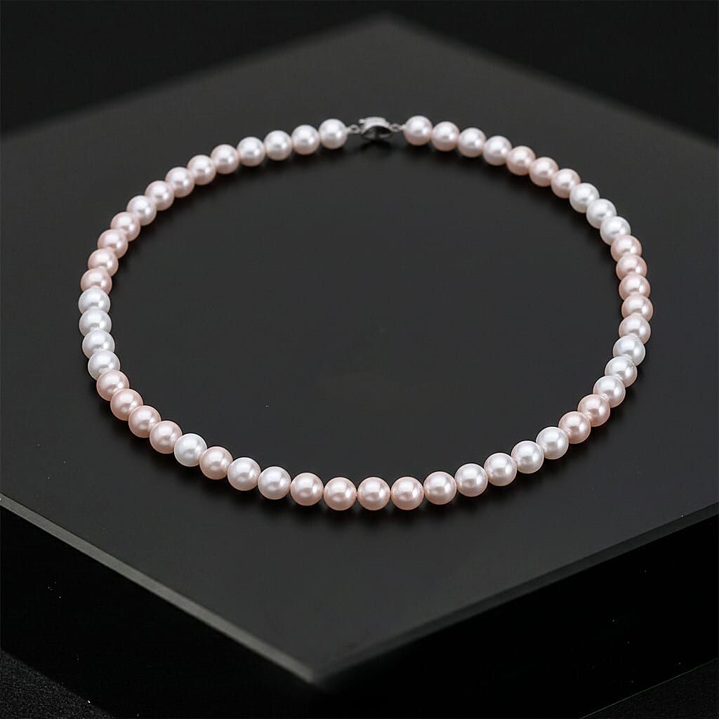 Pink to White Color Shell Pearl Necklace (20 Inches) in Silvertone