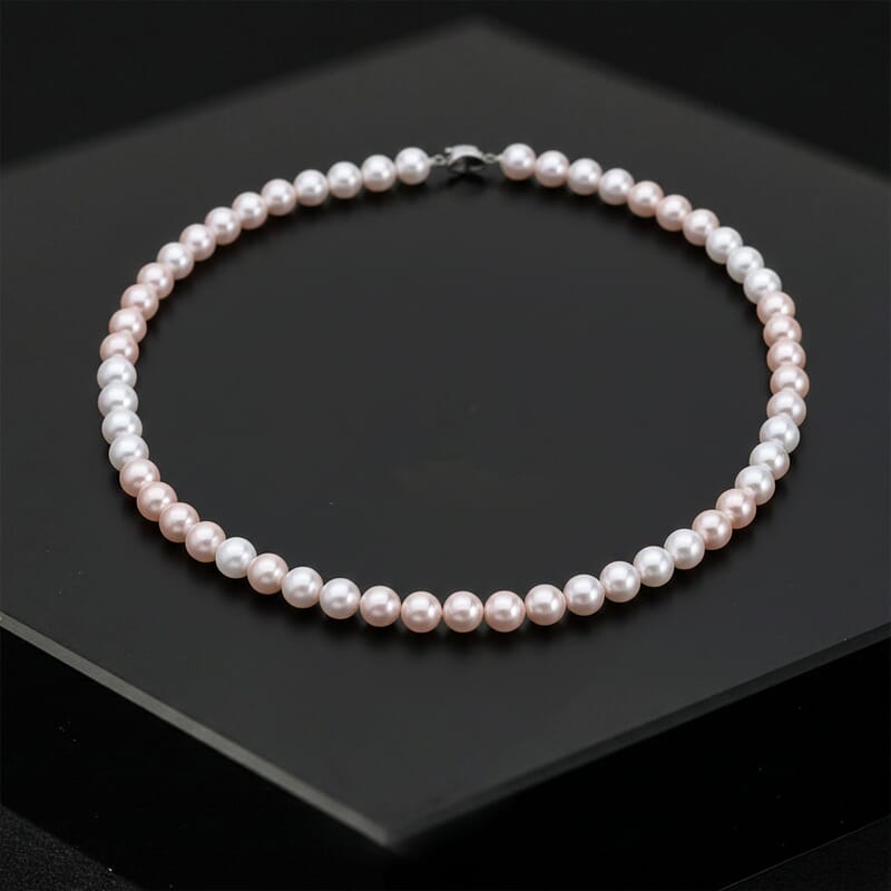 Pink to White Color Shell Pearl Necklace (20 Inches) in Silvertone