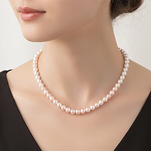 Pink to White Color Shell Pearl Necklace (20 Inches) in Silvertone