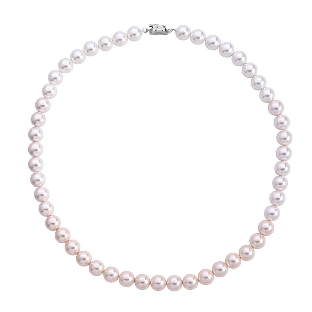 Pink to White Color Shell Pearl Necklace (20 Inches) in Silvertone image number 3