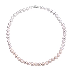 Pink to White Color Shell Pearl Necklace (20 Inches) in Silvertone