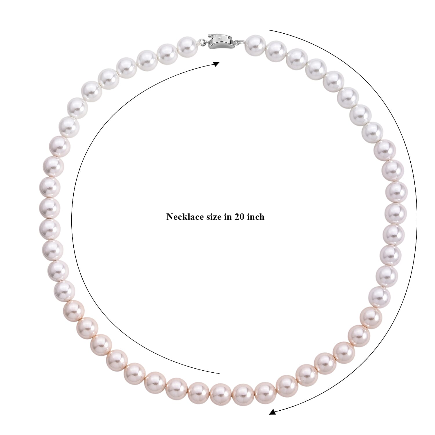 Pink to White Color Shell Pearl Necklace (20 Inches) in Silvertone