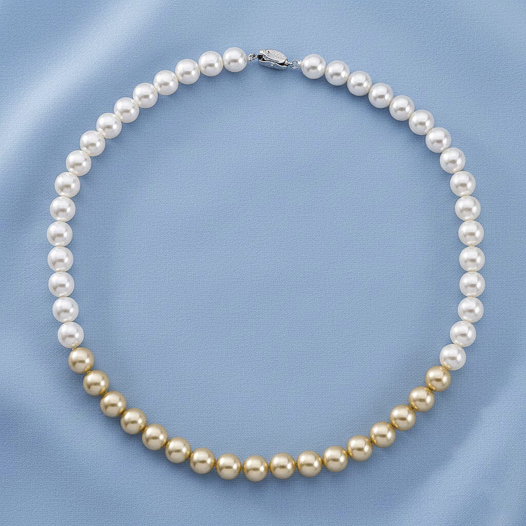 Golden to White Color Shell Pearl Necklace (20 Inches) in Silvertone