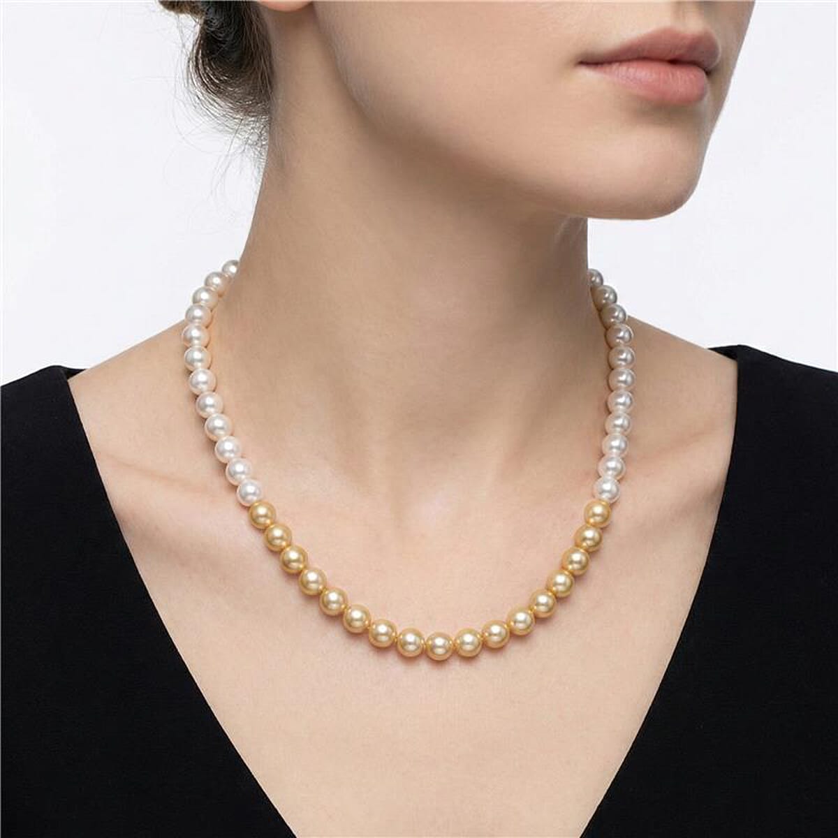 Golden to White Color Shell Pearl Necklace (20 Inches) in Silvertone image number 2