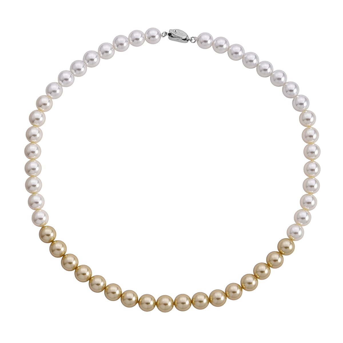 Golden to White Color Shell Pearl Necklace (20 Inches) in Silvertone image number 3
