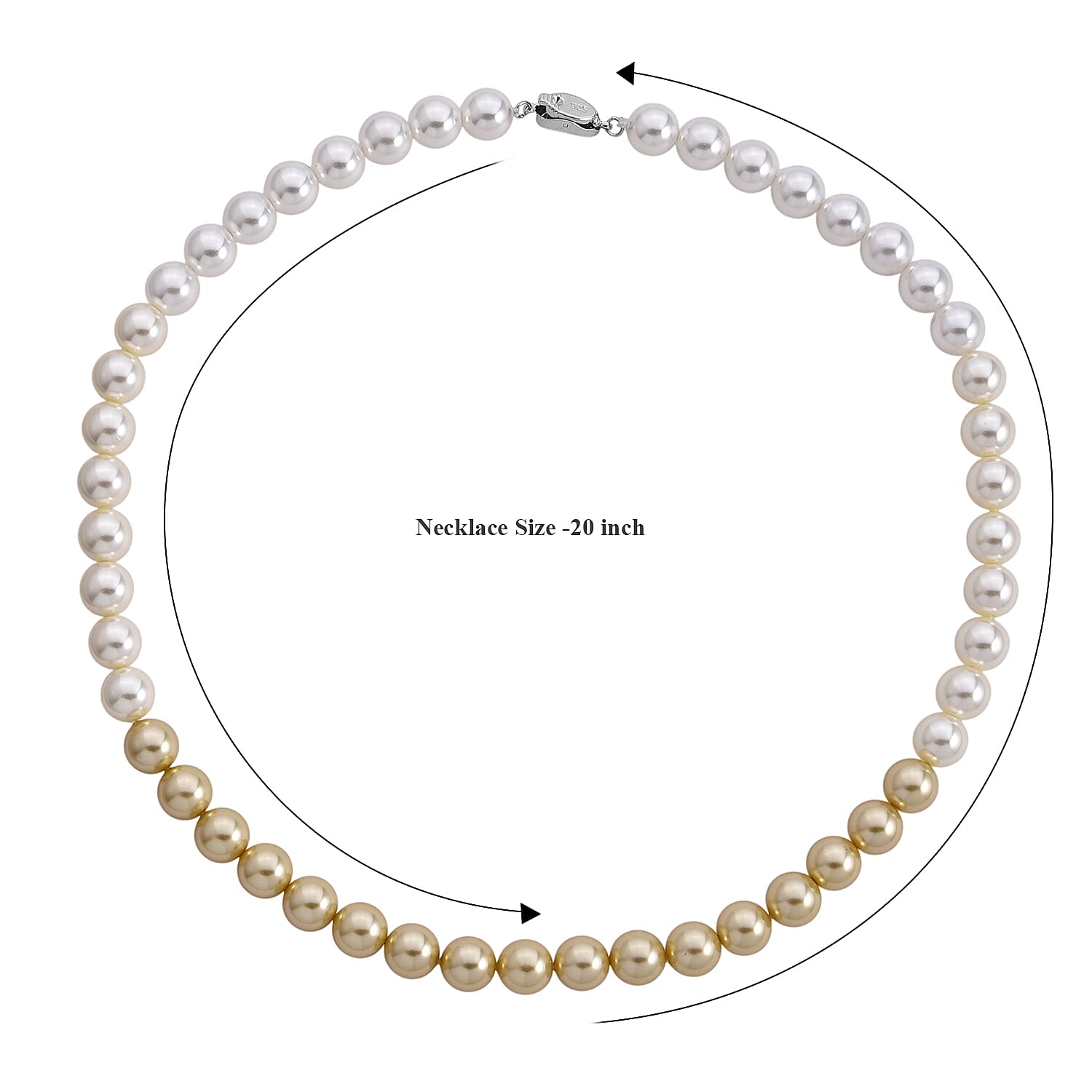 Golden to White Color Shell Pearl Necklace (20 Inches) in Silvertone