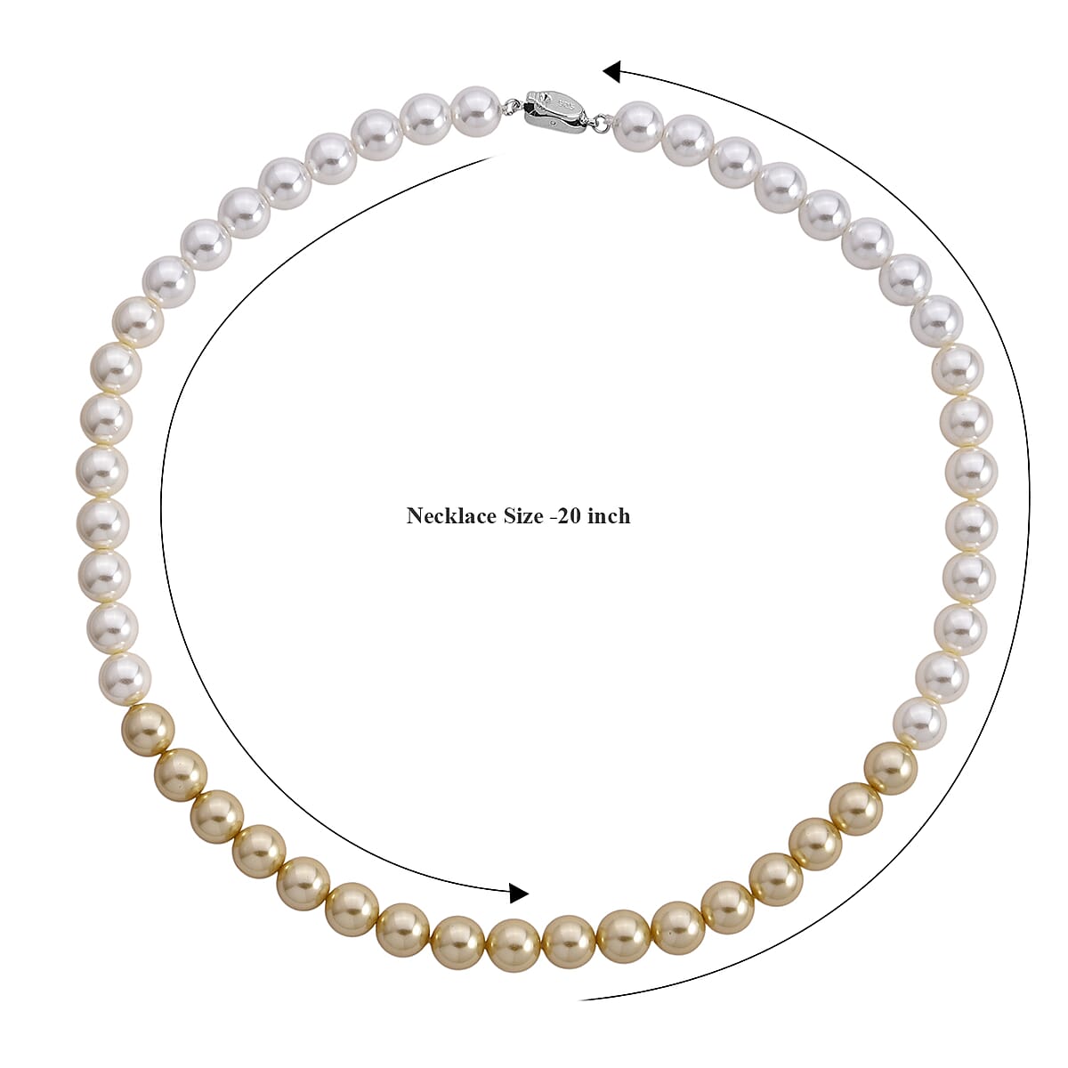 Golden to White Color Shell Pearl Necklace (20 Inches) in Silvertone image number 6
